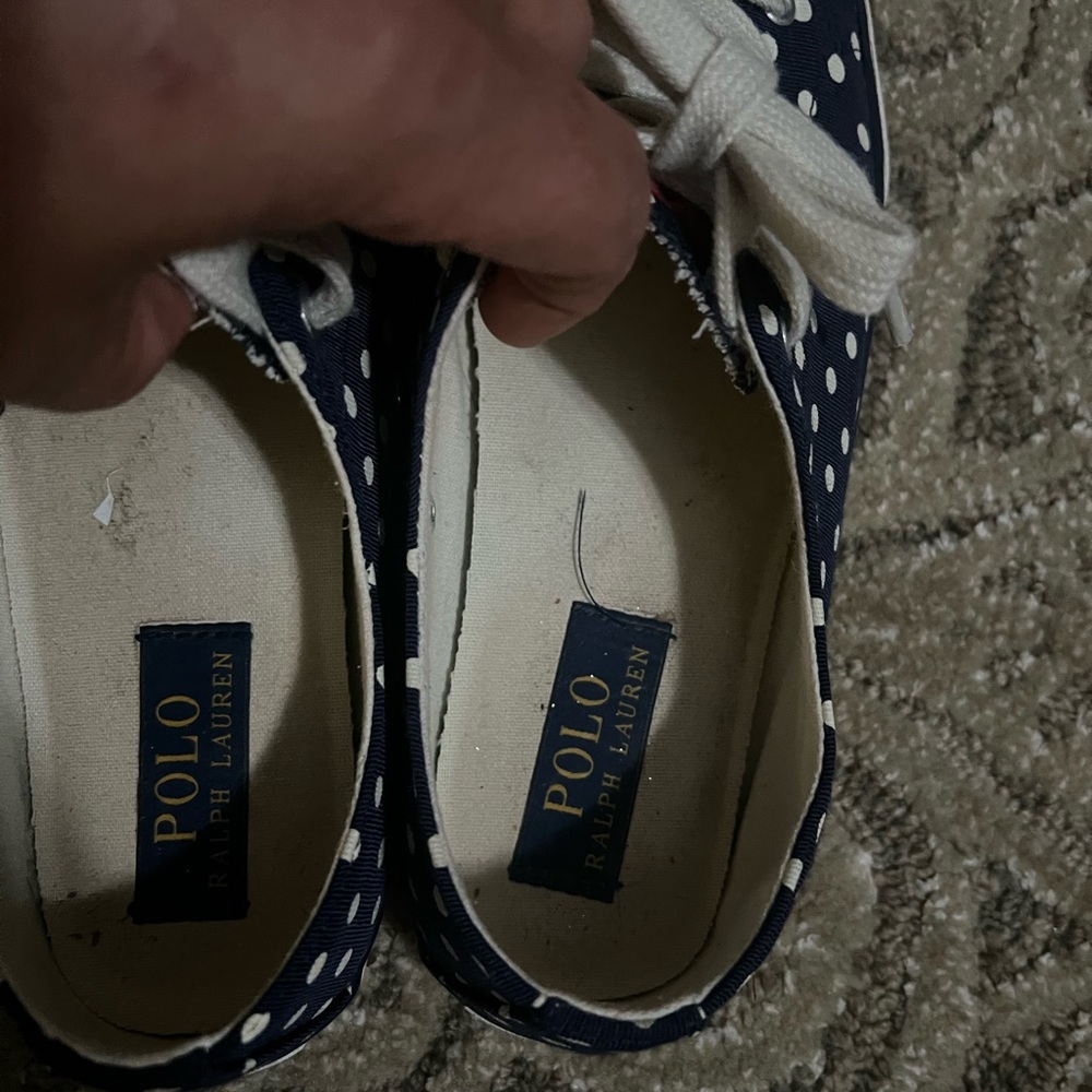 Ralph Lauren Blue and White Canvas Sneakers with Polka Dots - Picture 4 of 4